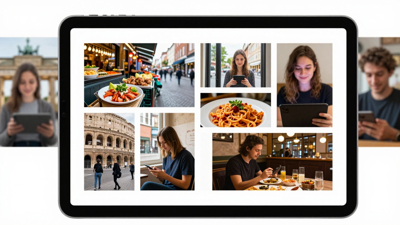 Digital scrapbook showing global food photos from clients in different cities.